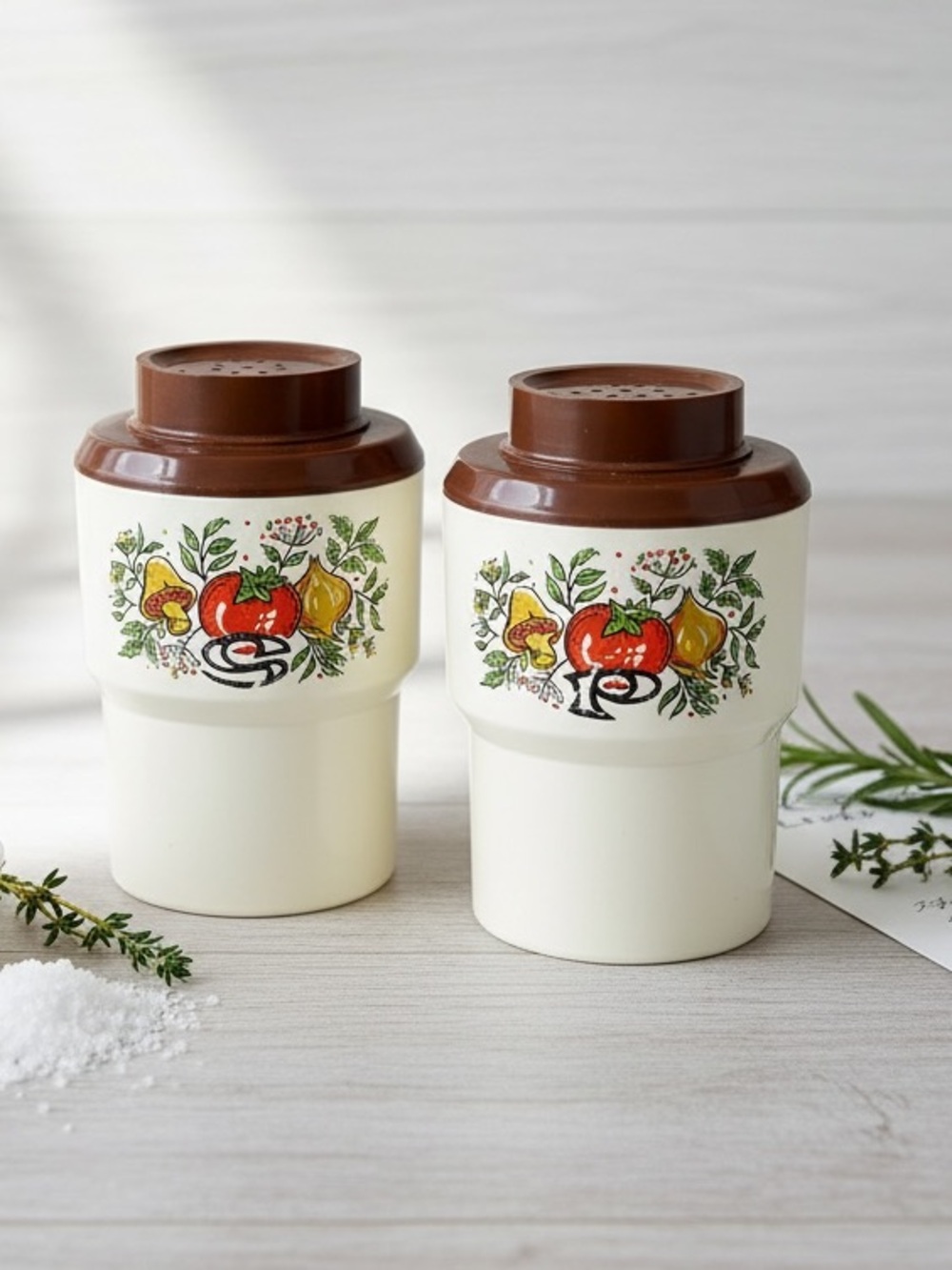Vintage 1970s Sterilite Plastic Spice of Life Salt and Pepper Shakers